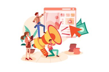 Marketing Team Discussing Market Trends In Meeting Illustration concept. Flat illustration isolated on white background