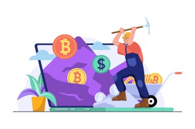 Kripto para birimi konsepti. Düz biçim vektör illüstrasyonu.