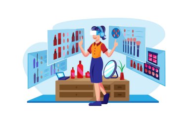 Metaverse ve sanal gerçeklik illüstrasyon kavramı. Düz illüstrasyon beyaz arkaplanda izole edildi.