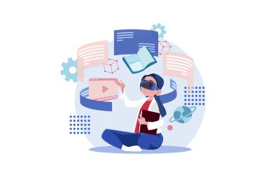 Metaverse ve sanal gerçeklik illüstrasyon kavramı. Düz illüstrasyon beyaz arkaplanda izole edildi.