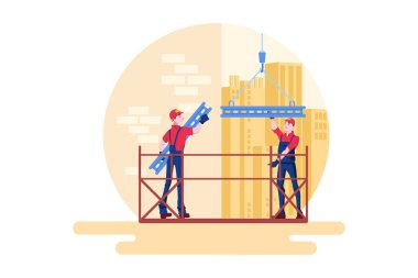 İnşaat Illustration konsepti. Düz illüstrasyon beyaz arkaplanda izole edildi