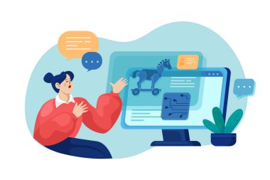 Çalışan ve online flört konsepti vektör illüstrasyonu