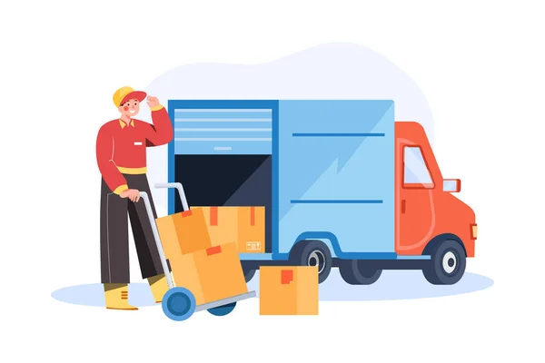 Moving New Flat Delivery Concept Vector Illustration — Stock Vector
