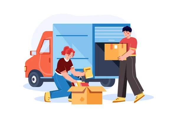 Moving New Flat Delivery Concept Vector Illustration — Stock Vector