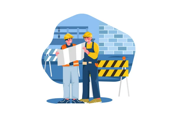 Construction Site Engineer Doing Routine Standup Illustration Concept Flat Illustration — Vettoriale Stock