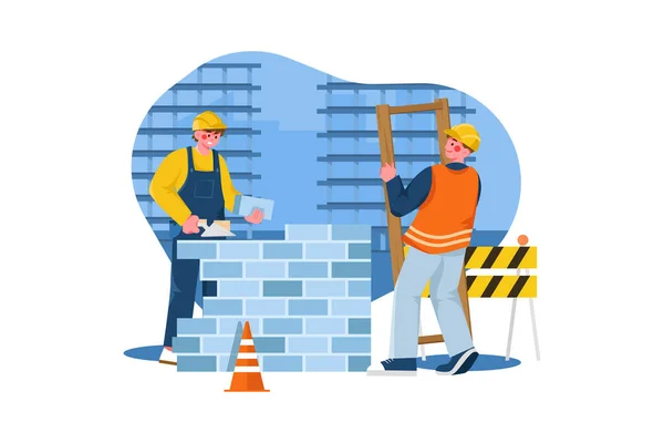 Construction Workers Working Project Illustration Concept Flat Illustration Isolated White —  Vetores de Stock