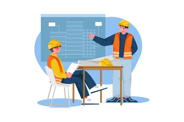 Construction Site Planning Process Illustration Concept Flat Illustration Isolated White — стоковый вектор