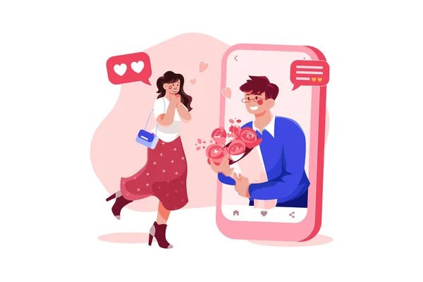 Online Dating Illustration Concept Flat Illustration Isolated White Background — Image vectorielle