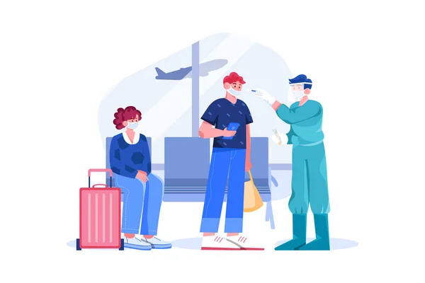People Luggage Doctor Measuring Temperature Vector Illustration Design — Wektor stockowy