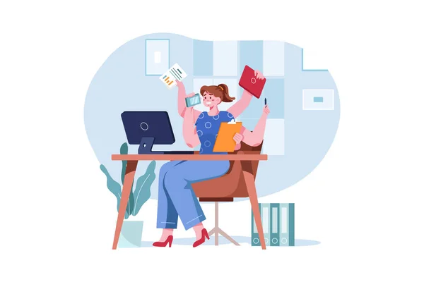 Multitasking Woman Vector Illustration Design — Stok Vektör