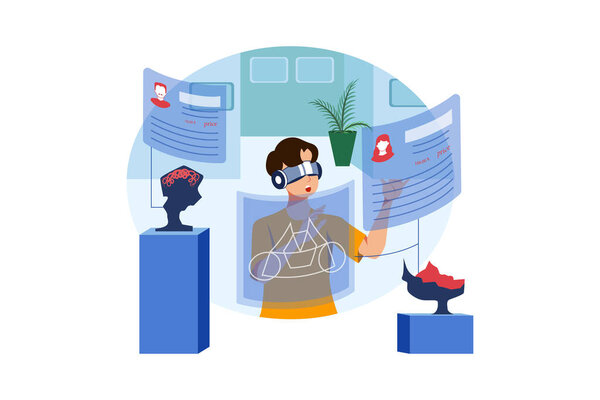 Концепция Virtual reality Illustration. Плоская иллюстрация на белом фоне