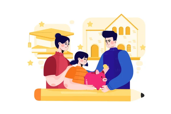 Lycklig Familj Med Barn Rummets Inredning Vektor Illustration — Stock vektor