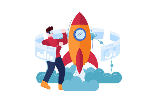 Virtual Reality Illustration concept, Experience Metaverse