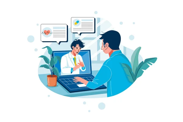 Doctor Working Laptop Documents Vector Illustration — Stock vektor