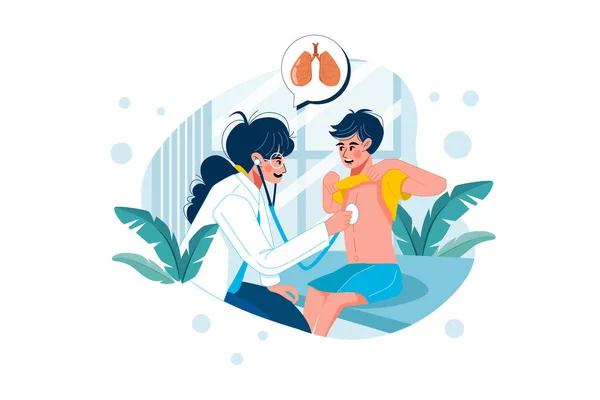 Γιατρός Ελέγχει Τους Πνεύμονες Του Ασθενούς Εικόνα Έννοια Επίπεδη Απεικόνιση — Διανυσματικό Αρχείο