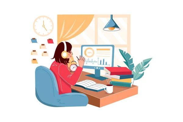 Vrouw Zitten Met Laptop Vector Illustratie — Stockvector