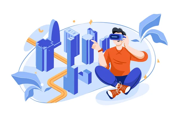 Metaverse ve sanal gerçeklik illüstrasyon kavramı. Düz illüstrasyon beyaz arkaplanda izole edildi.