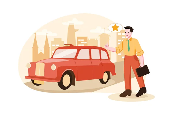 Businessman Suitcase City Catching Taxi Vector Icon Design — Stok Vektör