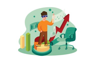 VR, sanal gerçeklik illüstrasyon kavramı. Düz illüstrasyon beyaz arkaplanda izole edildi. 