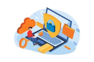 Çevrimiçi iş dünyasının izometrik vektör düz çizimi