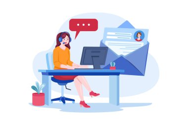 woman with laptop and documents in the workplace vector illustration design