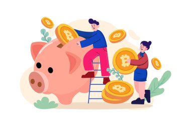 Kripto para birimi büyüme çizimi konsepti. Düz illüstrasyon beyaz arkaplanda izole edildi.