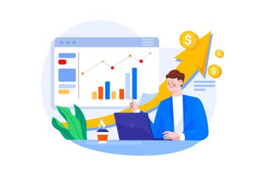 Çevrimiçi Dijital Pazarlama Çizimi konsepti. Düz illüstrasyon beyaz arkaplanda izole edildi