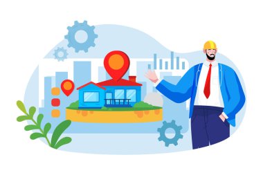 İnşaat hizmeti Illustration konsepti. Düz çizim beyaz arka grupta izole edildi