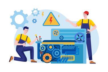 İnşaat hizmeti Illustration konsepti. Düz çizim beyaz arka grupta izole edildi