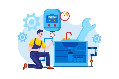 İnşaat hizmeti Illustration konsepti. Düz çizim beyaz arka grupta izole edildi