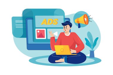 Çevrimiçi Dijital Pazarlama Çizimi konsepti. Düz illüstrasyon beyaz arkaplanda izole edildi