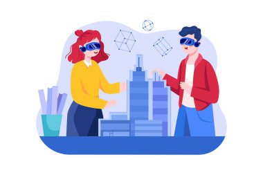 Sanal gerçeklik çizimi konsepti. Düz illüstrasyon beyaz arkaplanda izole edildi