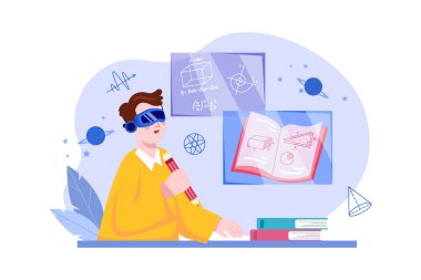 Sanal gerçeklik çizimi konsepti. Düz illüstrasyon beyaz arkaplanda izole edildi