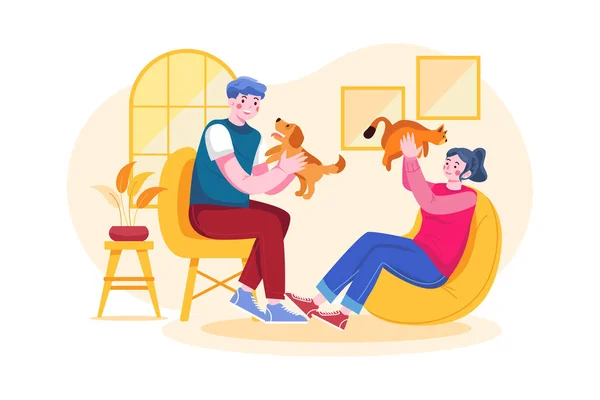 People Cat Dog Room Vector Illustration Design — Vector de stock