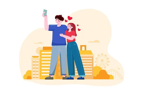 Couple Using Smartphone Mobile Phone Tablet Vector Illustration — 스톡 벡터
