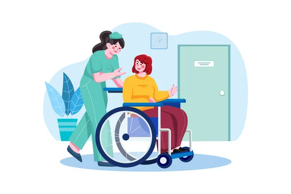 Personne Handicapée Parlant Fauteuil Roulant Avec Illustration Vectorielle Aide — Image vectorielle
