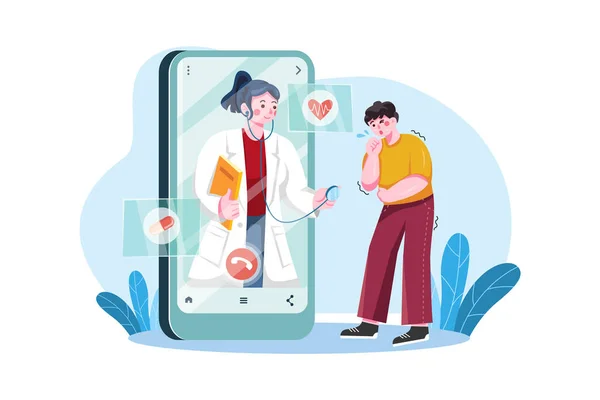 Doctor Smartphone Vector Illustration Online Consultation — Vetor de Stock