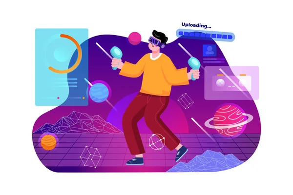 Metaverse Technology Illustration konsepti. Düz illüstrasyon beyaz arkaplanda izole edildi