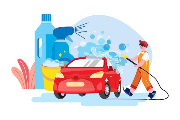 Car Wash Service Illustration Concept Flat Illustration Isolated White Background — Image vectorielle