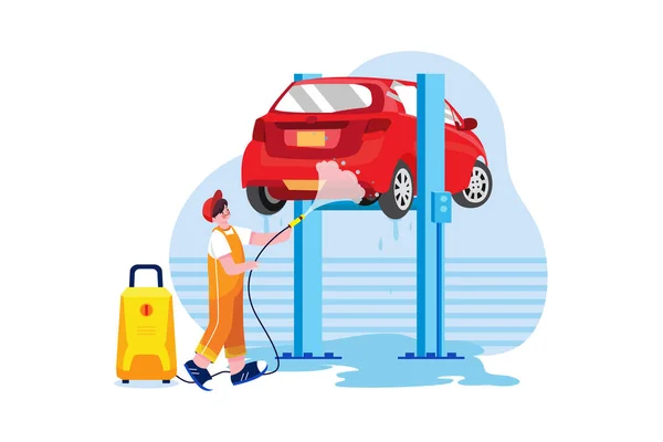 Car Wash Service Illustration Concept Flat Illustration Isolated White Background — ストックベクタ