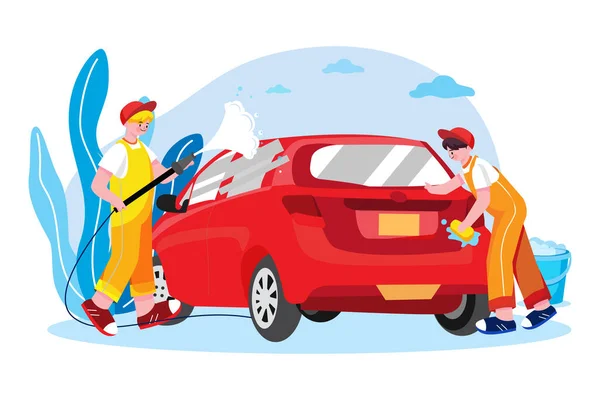 Car Wash Service Illustration Concept Flat Illustration Isolated White Background — Vettoriale Stock