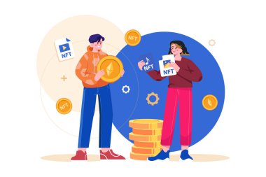 Dijital Dünya NFT Illustration konsepti. Düz çizim izolasyonu