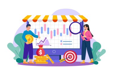 NFT & Crypto Illustration konsepti. Düz illüstrasyon beyaz arkaplanda izole edildi