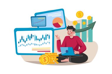 Borsa Illustration konsepti. Düz illüstrasyon beyaz arkaplanda izole edildi