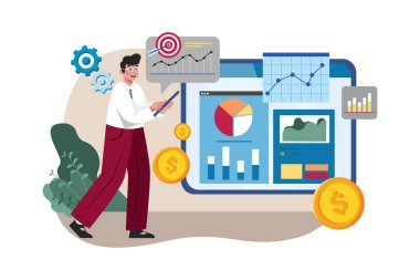 Borsa Illustration konsepti. Düz illüstrasyon beyaz arkaplanda izole edildi