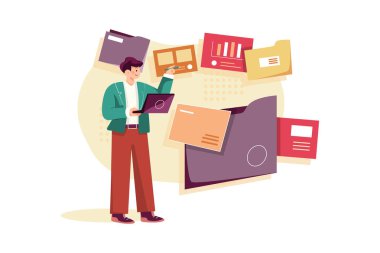 Belge ve kitap vektör illüstrasyon tasarımına sahip iş adamları