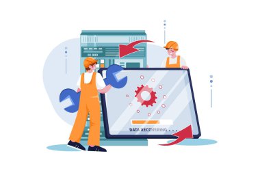 Dizüstü bilgisayarı olan bir kadın ve erkeğin vektör çizimi