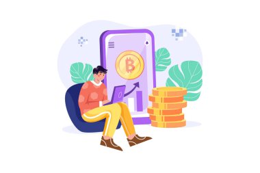 Kripto para çizimi konsepti. Düz illüstrasyon beyaz arkaplanda izole edildi