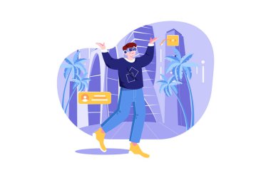 Metaverse Technology Illustration konsepti. Düz illüstrasyon beyaz arkaplanda izole edildi