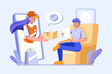 Paket Teslimat Servisi Çizimi konsepti. Düz çizim beyaz arka grupta izole edildi